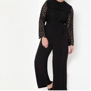 ELOQUII Black Lace Full Length Wide Leg Jumpsuit Size 20 NWT